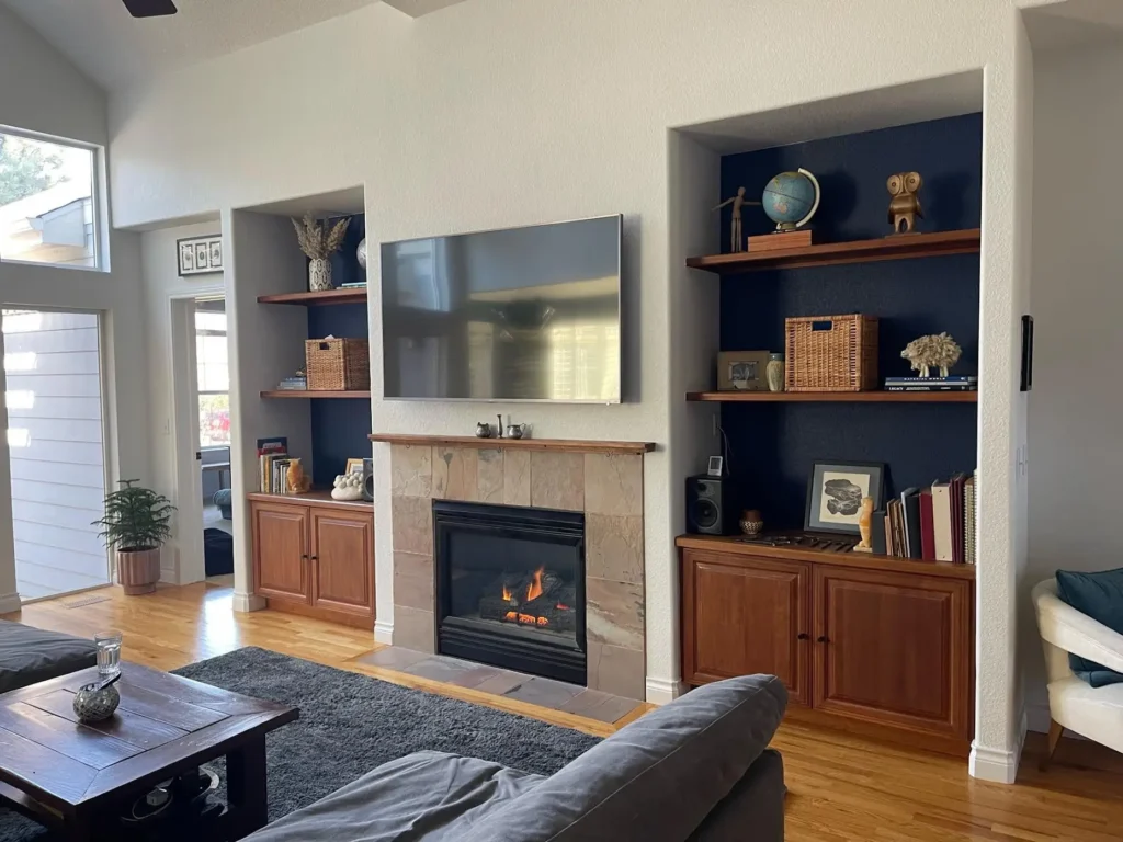 tv installed over fireplace